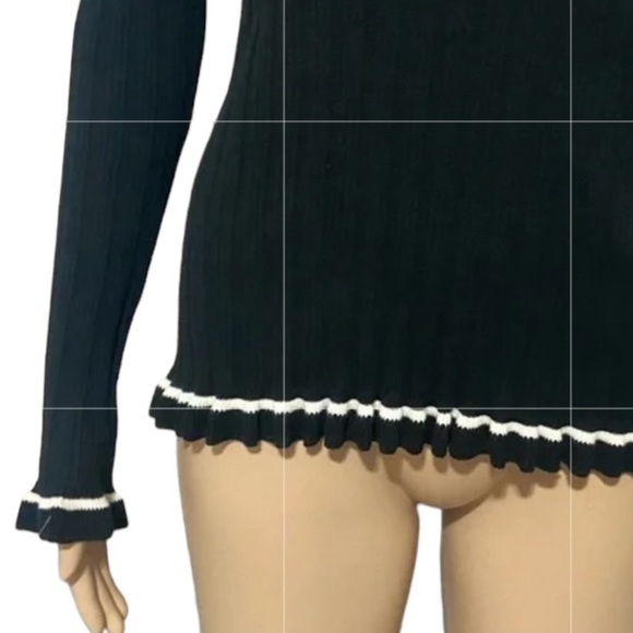 KATE SPADE Black Ribbed Turtleneck With White Ruffled Trim Women's Size M - Picture 6 of 12